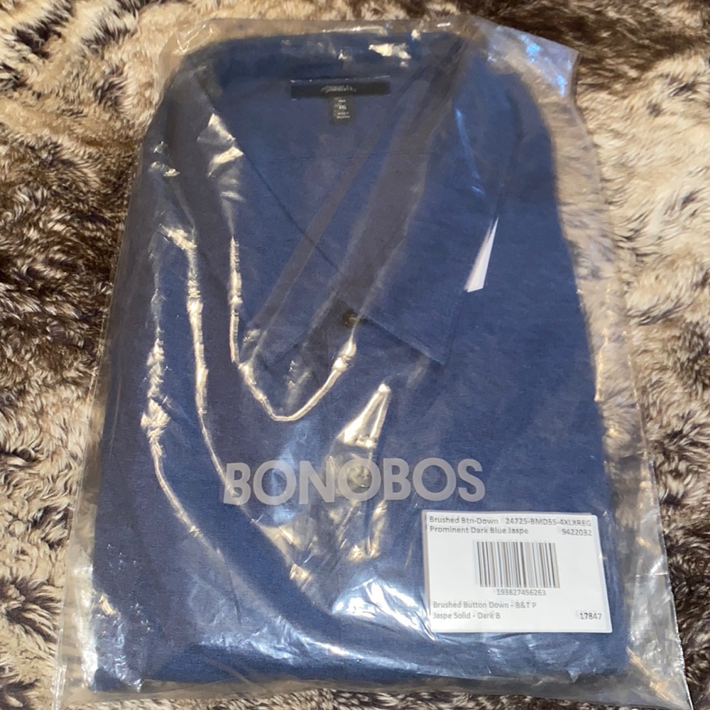 Bobobos, new in packaging, blue, button down, collared 4XL shirt. Never opened.
